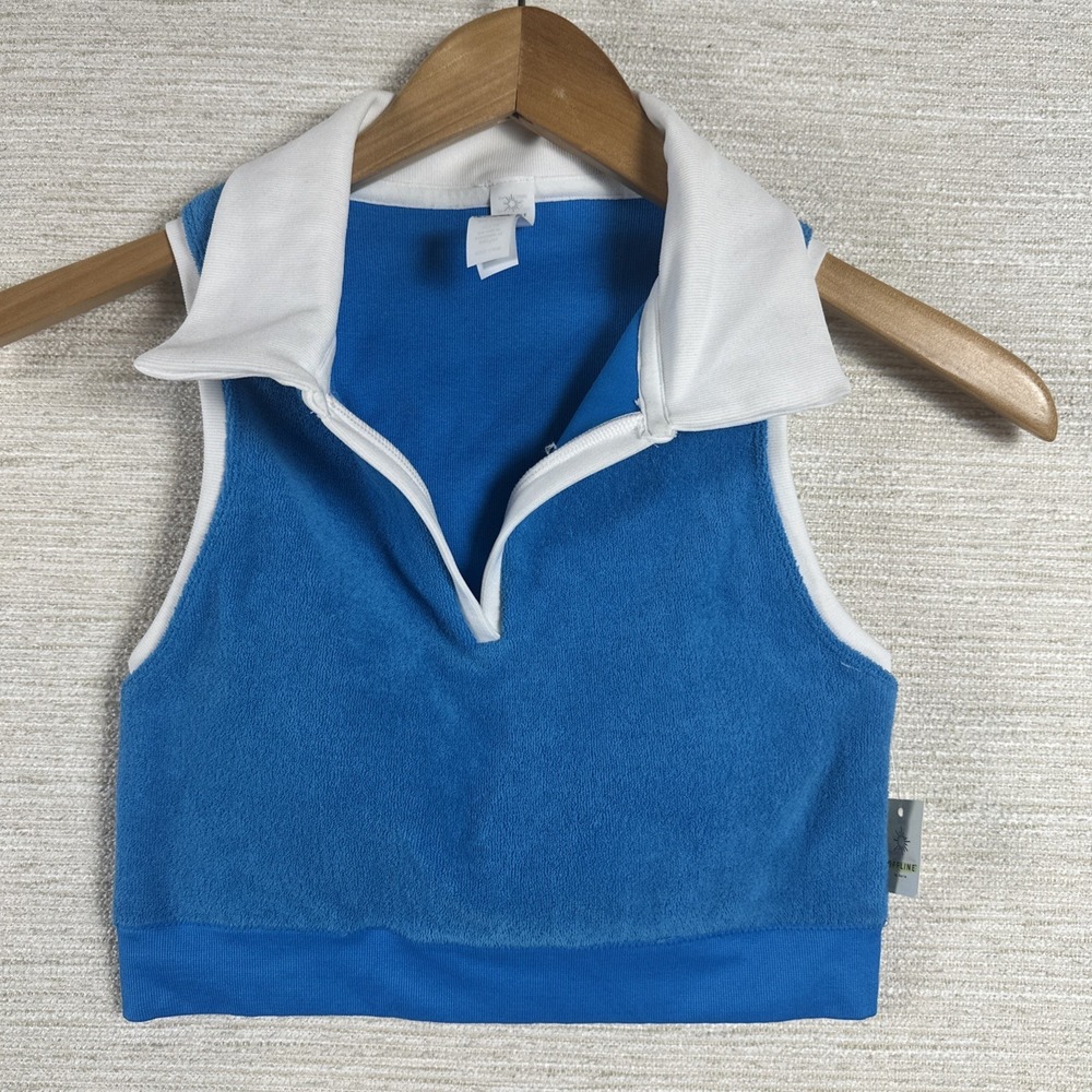 Offline Aerie Crop Top Womens Medium Blue Terry Sleeveless Quarter Zip NWT